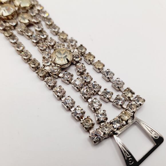 Vintage 1950s Clear Rhinestone Four Row Bracelet - 7 1/4 Inches, Wedding Jewelry - Picture 11 of 11